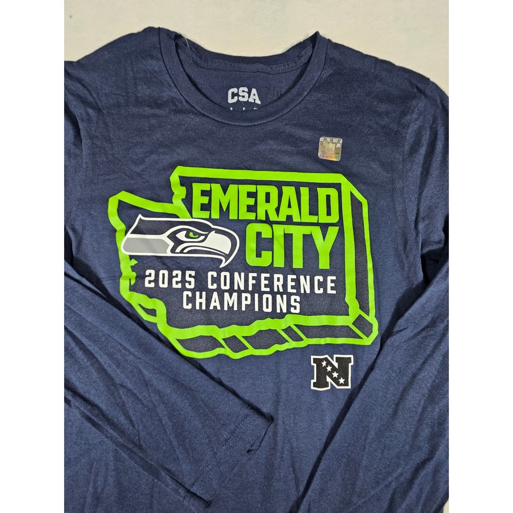 Seattle Seahawks 2025 Conference Champions‎ Long Sleeve Shirt Navy Blue Mens S